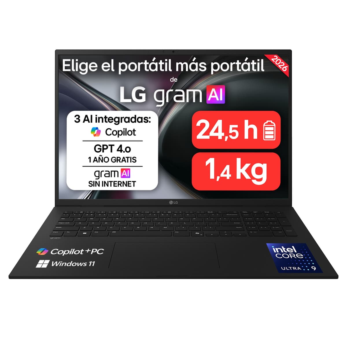 LG - Portátil LG gram 17Z90TL-G.AU99BN, Intel Core Ultra 9 -288V, 32 GB, 1 TB SSD, 17", W11.