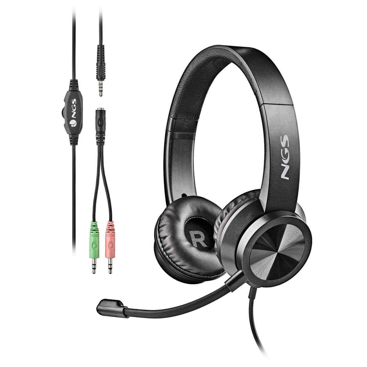 NGS - Auricular Stereo NGS MSX 11 Pro con Micrófono Ajustable y Conexión Jack 3.5mm + Adaptador Doble Jack.