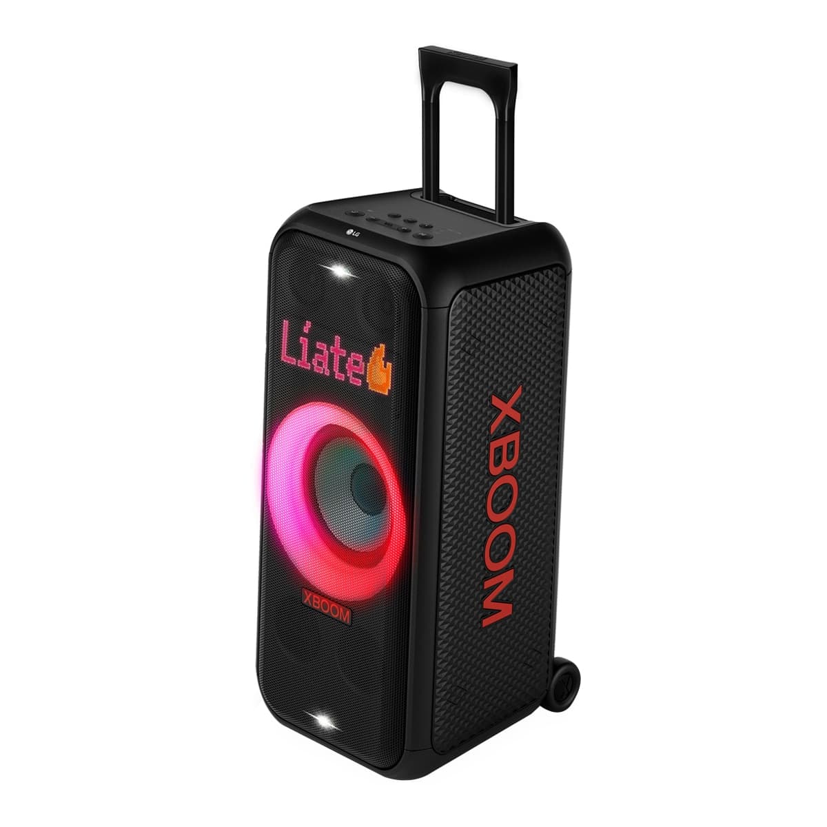 LG - Altavoz gran potencia LG xboom DXL7T 250W para fiestas, karaoke, luces y pantalla LED, Bluetooth, hasta 20h batería, asa telescópica y ruedas.