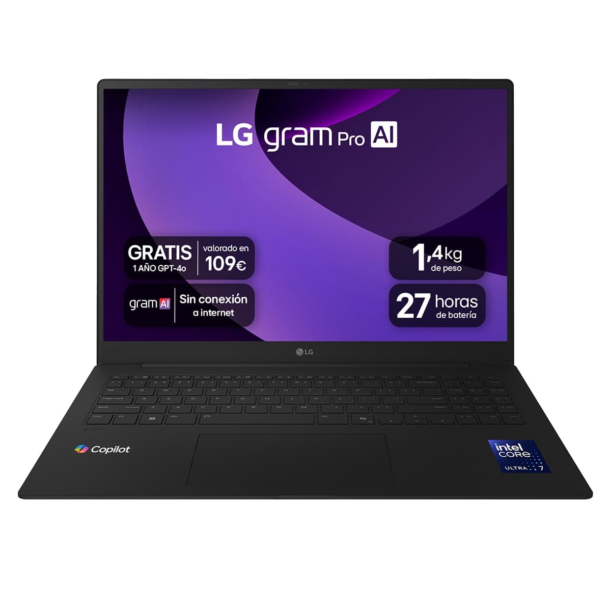 LG - Portátil LG gram pro 16Z90TR-E.AD88B, Intel Core Ultra 7-255H, 32GB, 1TB SSD, Nvidia GeForce RTX 5050 8GB , 16", W11.