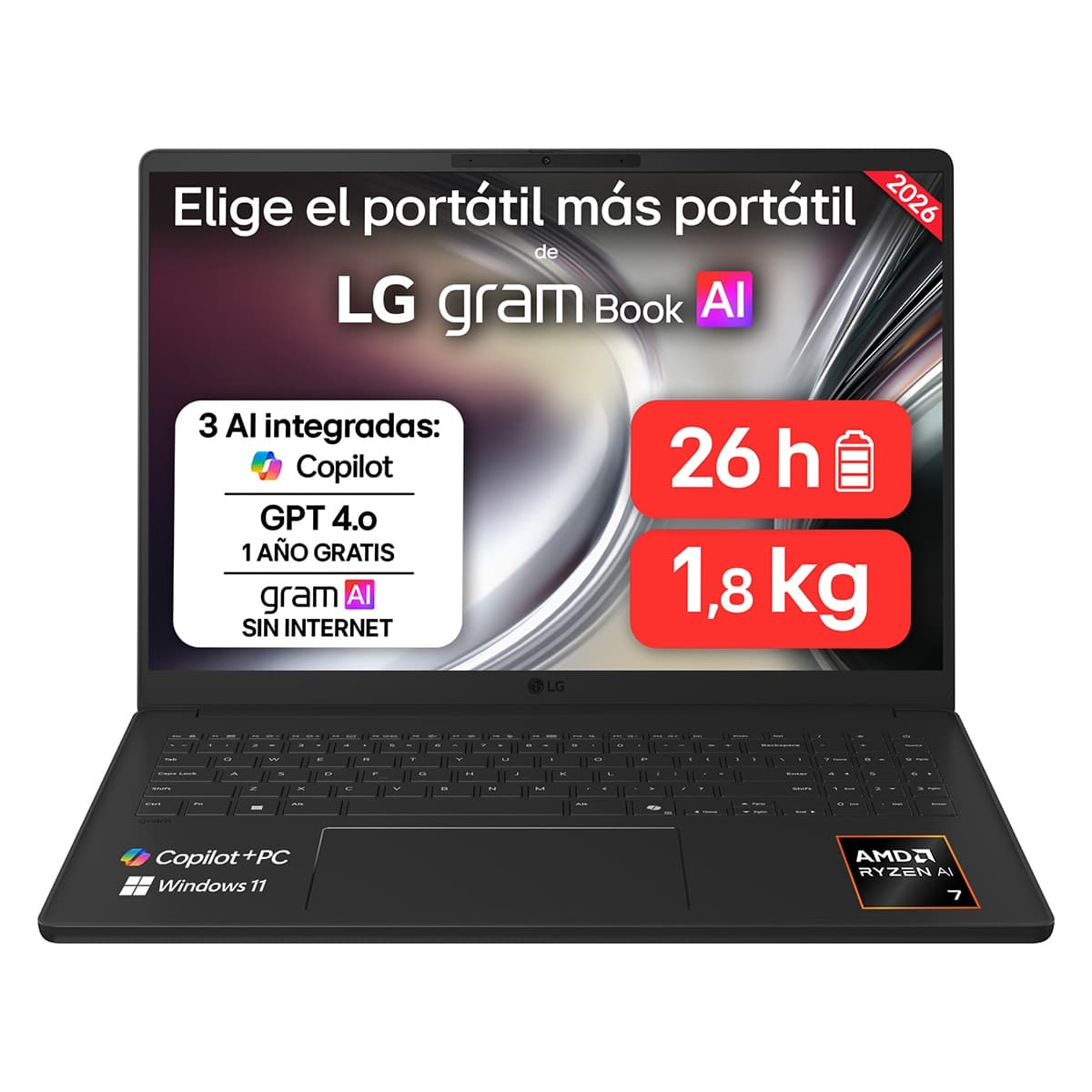 LG - Portátil LG gram Book 16U55U-G.AU85BN, Ryzen AI 7-445, 32 GB, 512 GB SSD, 16", W11.