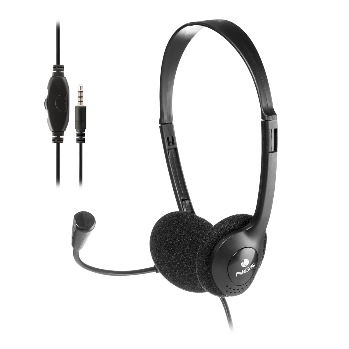 NGS - Auriculares de diadema NGS MS 103 MAX para ordenador con microfono y control de volumen Jack 3,5 mm + adaptador a doble jack 3,5mm.